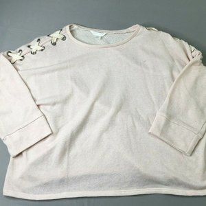 Caslon Petite Medium Pink Lace Up Shoulder Knit Sweater
